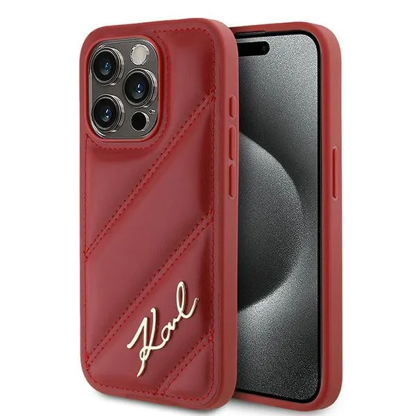 Custodia per Apple iPhone 15 Pro Max, Karl Lagerfeld, Diagonal Quilted Script, Rosa - immagine 1