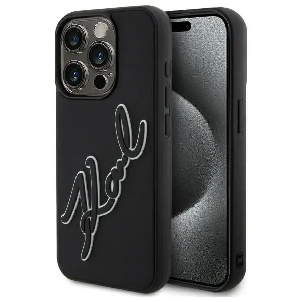 Custodia per Apple iPhone 15 Pro Max, Karl Lagerfeld, 3D Rubber Signature, Nera - immagine 1