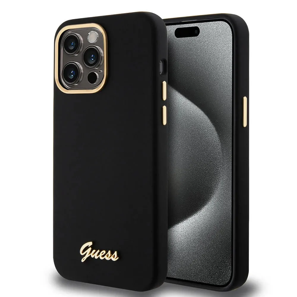 Custodia per Apple iPhone 15 Pro Max, Guess, Script Metal Logo & Frame, Nera - immagine 1
