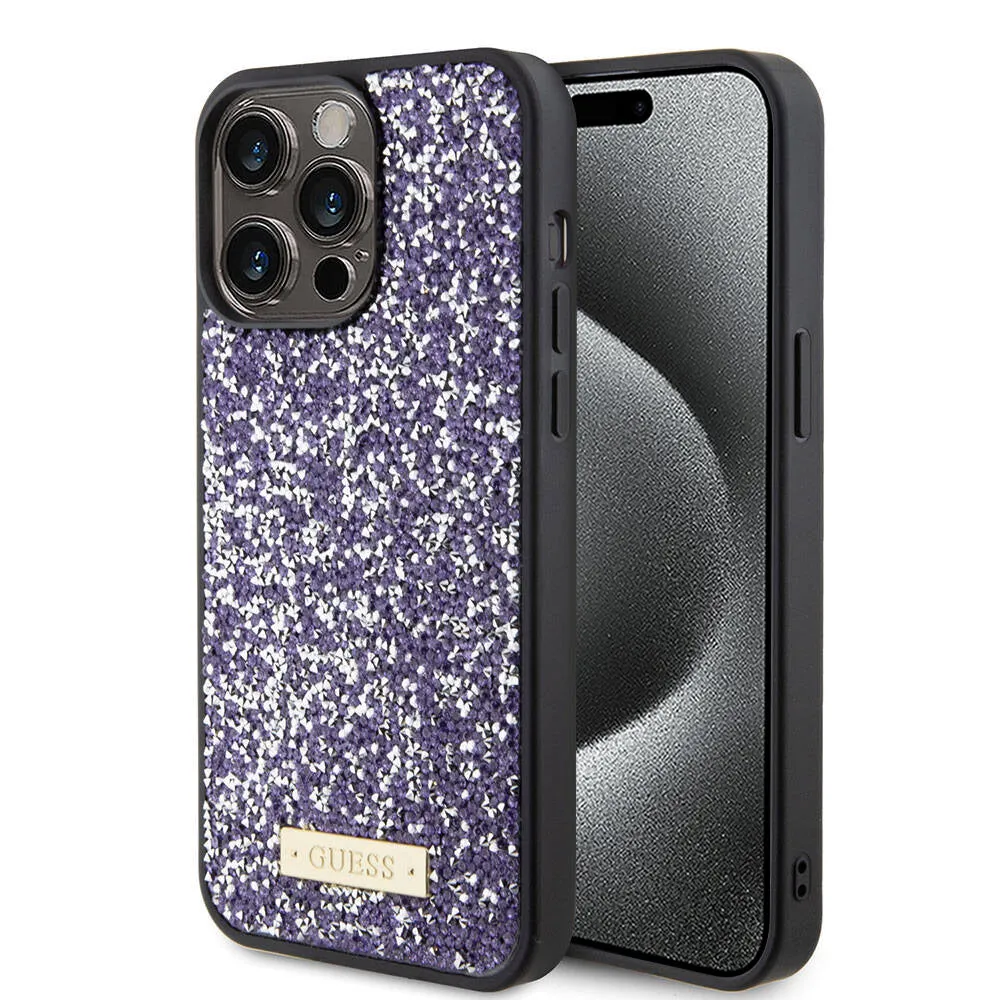 Custodia per Apple iPhone 15 Pro, Guess, Rhinestone Metal Logo, Viola - immagine 1
