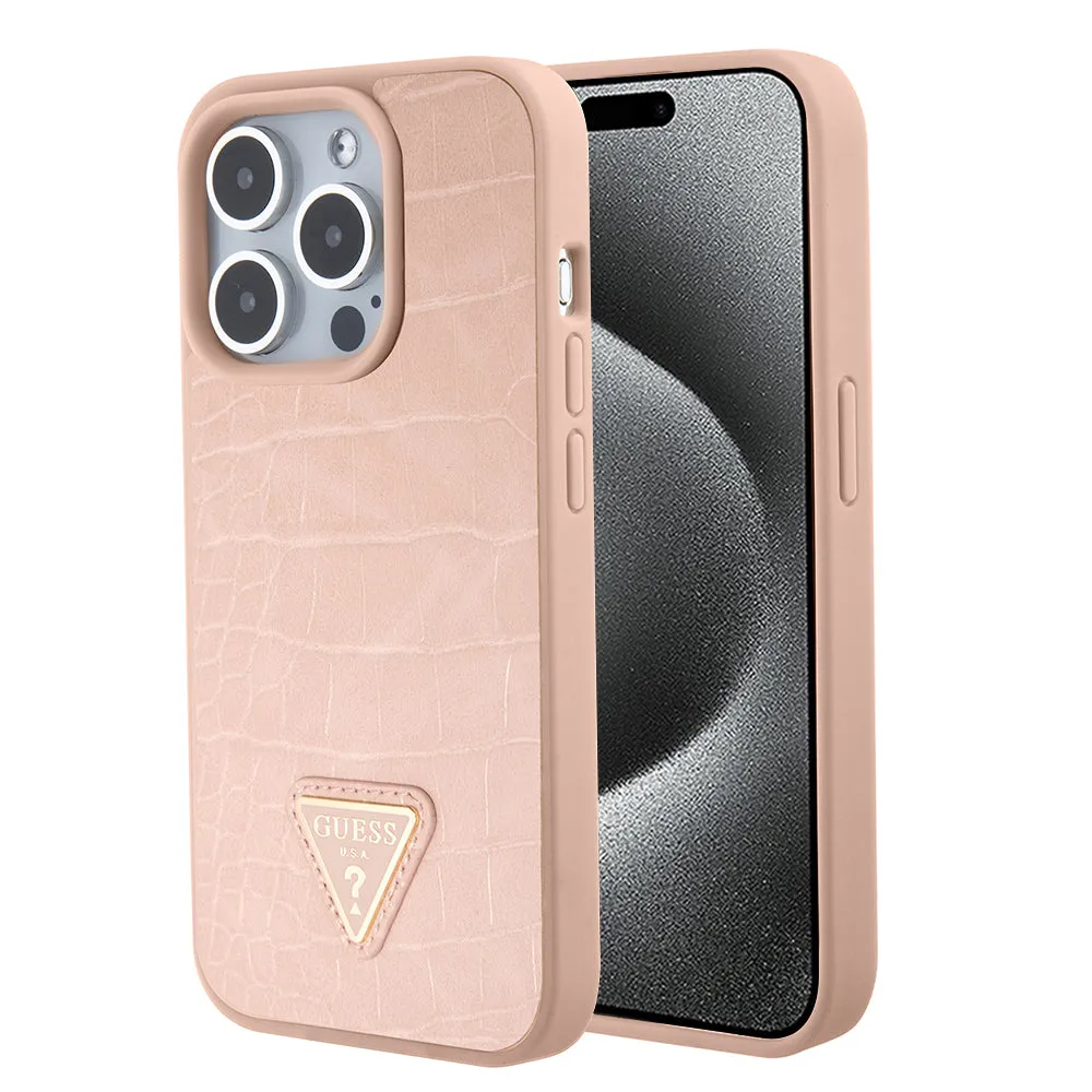 Custodia per Apple iPhone 15 Pro Max, Guess, Croco Triangle Metal Logo, Rosa - immagine 1