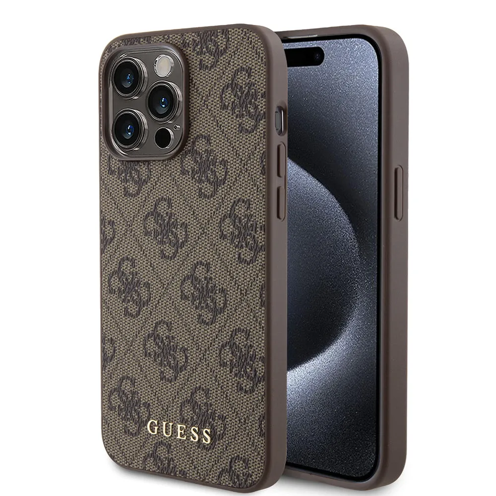 Custodia per Apple iPhone 15 Pro Max, Guess, 4G Metal Gold Logo, Marrone - immagine 1