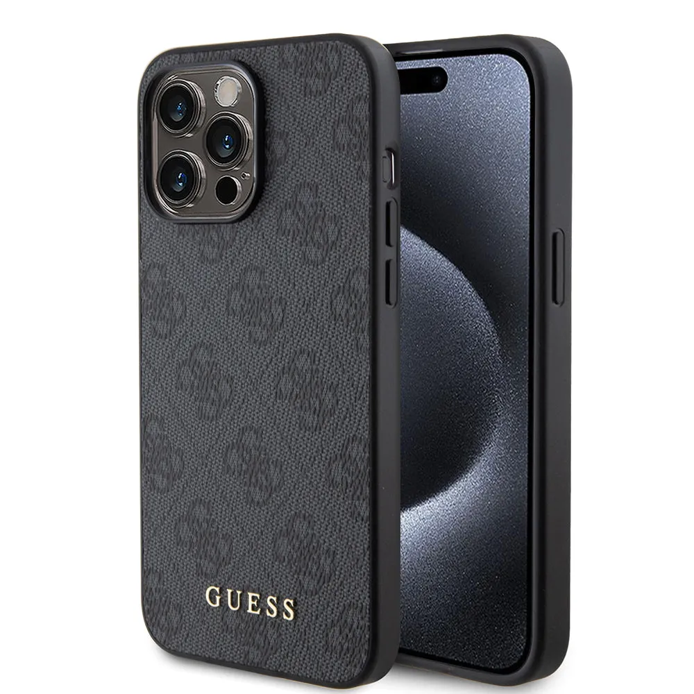 Custodia per Apple iPhone 15 Pro Max, Guess, 4G Metal Gold Logo, Grigio - immagine 1