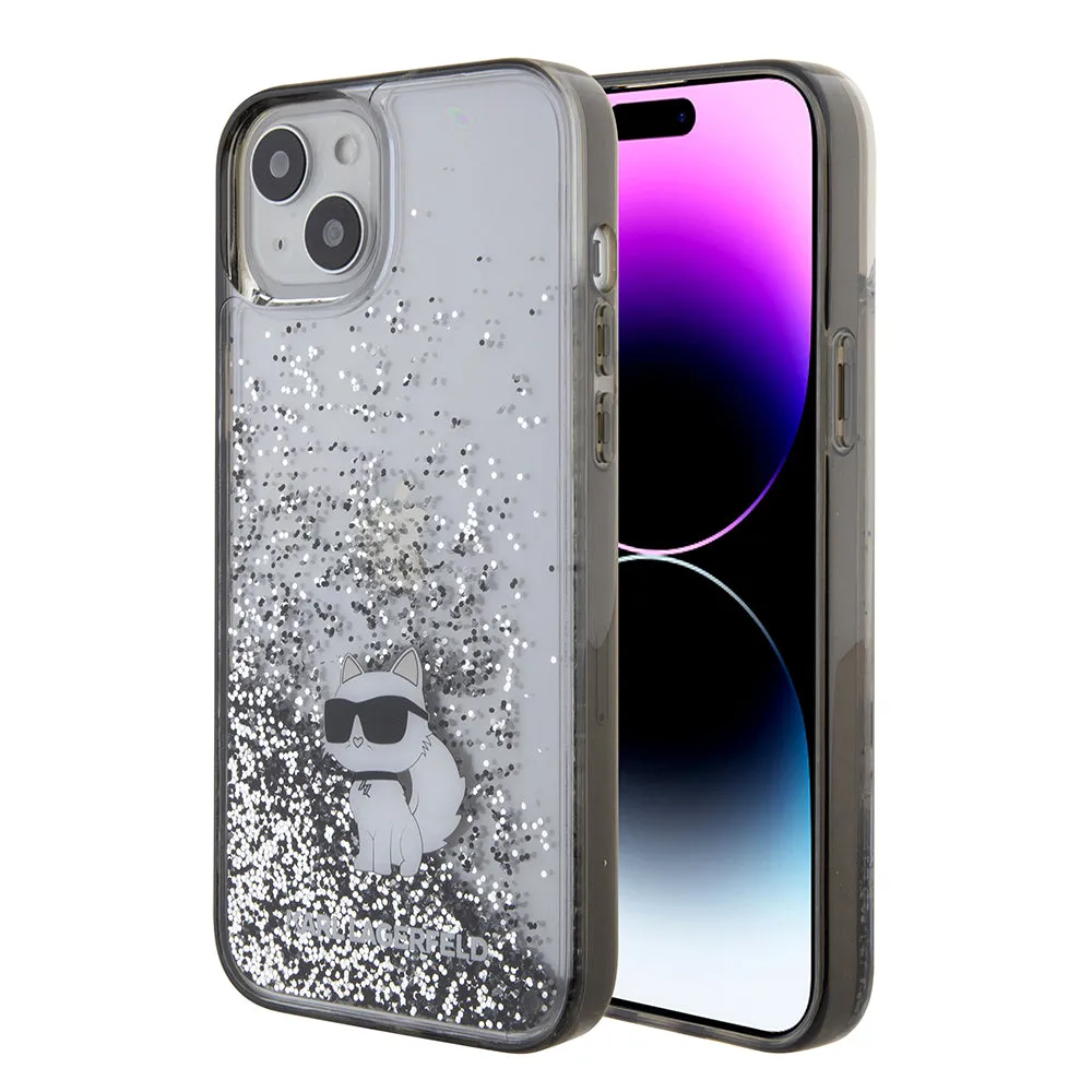 Custodia per Apple iPhone 15 Plus, Karl Lagerfeld, Liquid Glitter Choupette, Trasparente - immagine 1