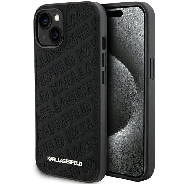 Custodia per Apple iPhone 15 Plus, Karl Lagerfeld, motivo trapuntato diagonale K, nera. - immagine 1