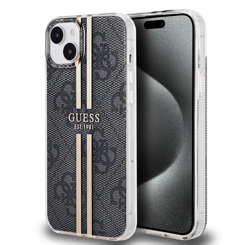 Custodia per Apple iPhone 15 Plus, Guess, IML 4G Gold Stripe, Nera - immagine 1