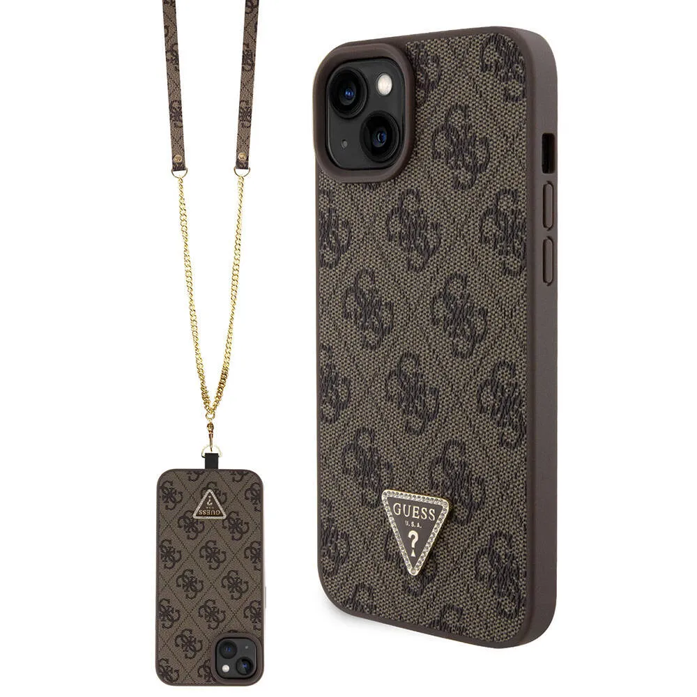 Custodia per Apple iPhone 15 Plus, Guess, Crossbody 4G Metal Logo, Marrone - immagine 1