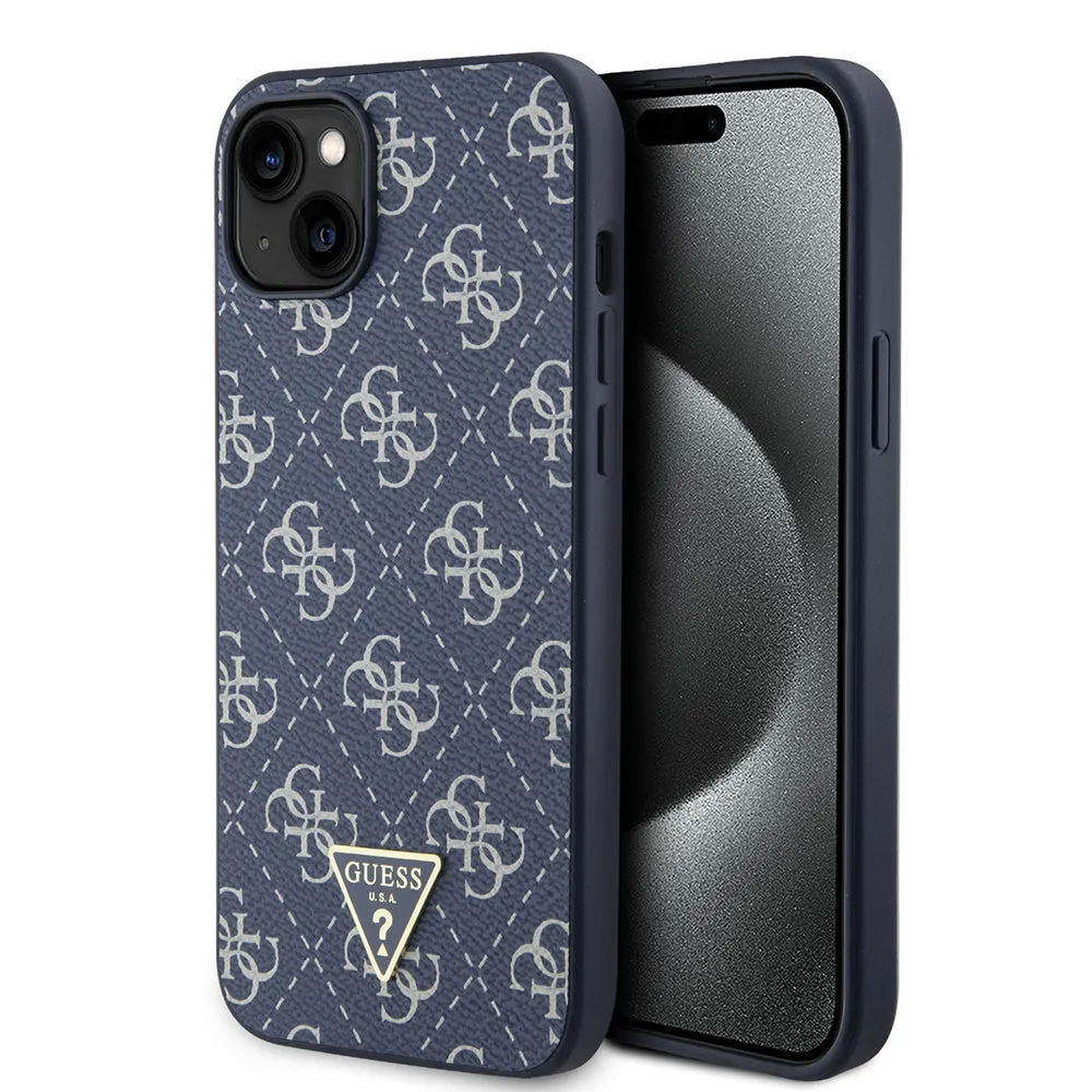 Custodia per Apple iPhone 15 Plus, Guess, 4G Triangle Logo, Blu - immagine 1