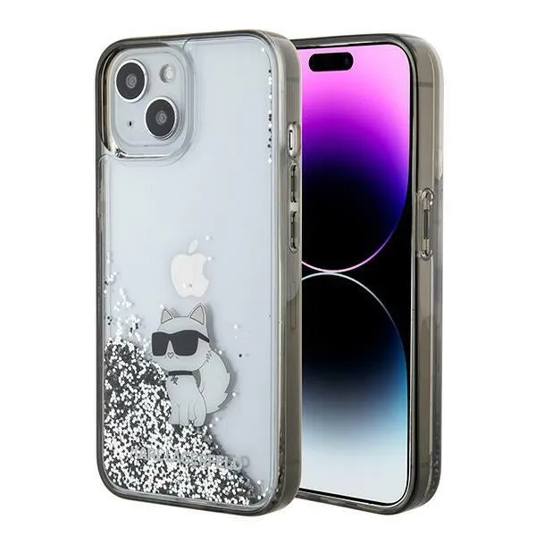 Custodia per Apple iPhone 15 / 14 / 13, Karl Lagerfeld, Liquid Glitter Choupette, Trasparente - immagine 1