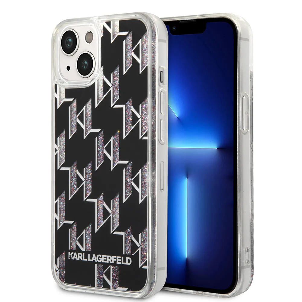 Custodia per Apple iPhone 14, Karl Lagerfeld, Liquid Glitter Monogram, Nera - immagine 1