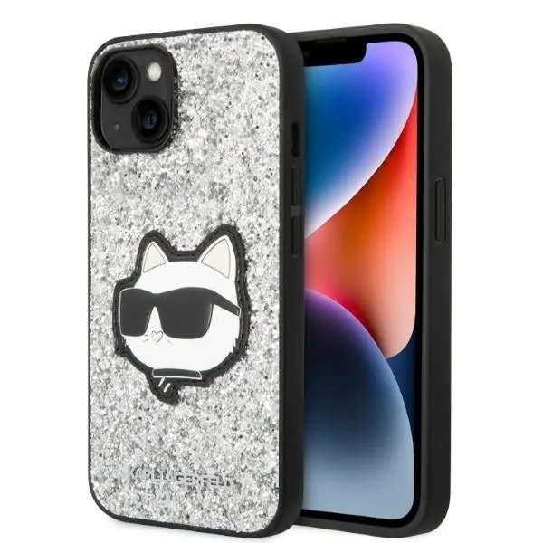 Custodia per Apple iPhone 14, Karl Lagerfeld, Glitter Choupette Patch, Argento - immagine 1