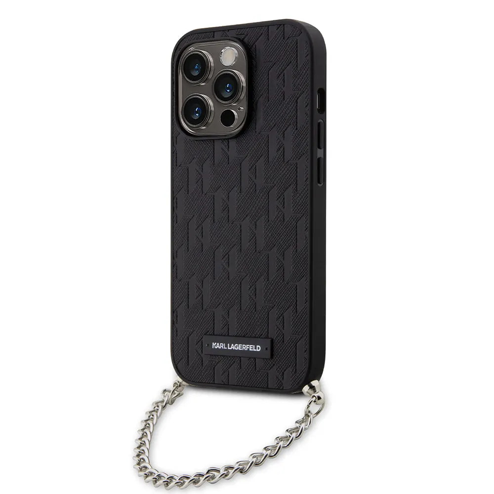 Custodia per Apple iPhone 14 Pro, Karl Lagerfeld, Saffiano Monogram Chain, Nera - immagine 1