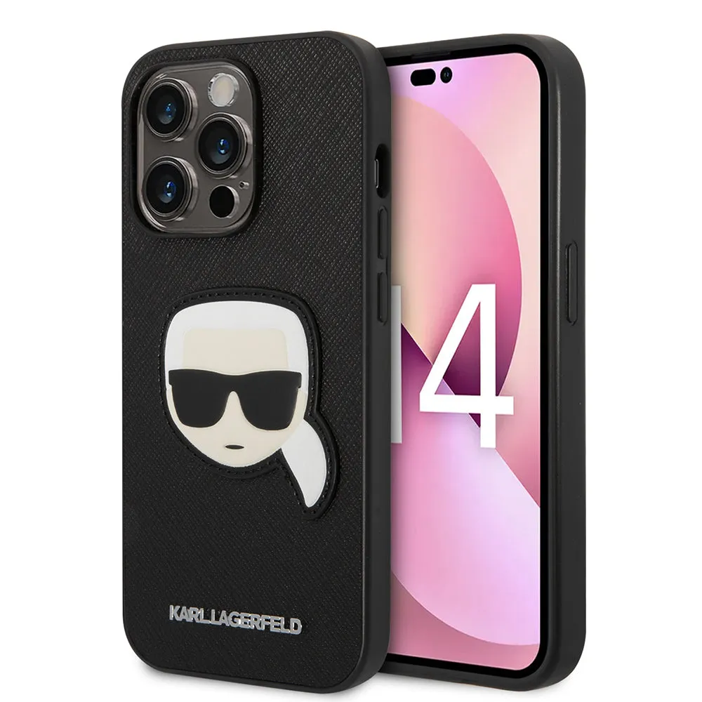 Custodia per Apple iPhone 14 Pro, Karl Lagerfeld, Saffiano Karl's Head, Nera - immagine 1