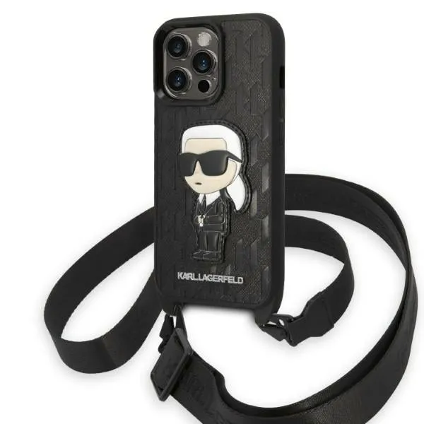 Custodia per Apple iPhone 14 Pro, Karl Lagerfeld, Monogram Ikonik Karl, Nera - immagine 1