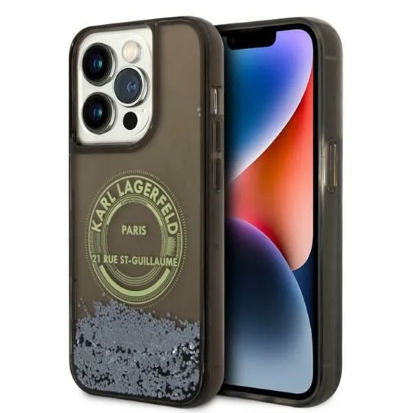 Custodia per Apple iPhone 14 Pro, Karl Lagerfeld, Liquid Glitter RSG, Nera - immagine 1