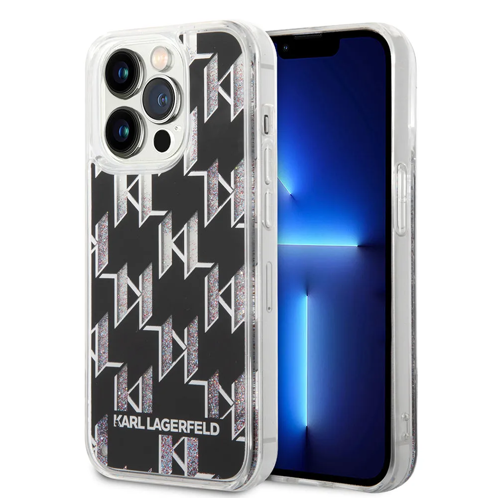 Custodia per Apple iPhone 14 Pro, Karl Lagerfeld, Liquid Glitter Monogram, Nera - immagine 1