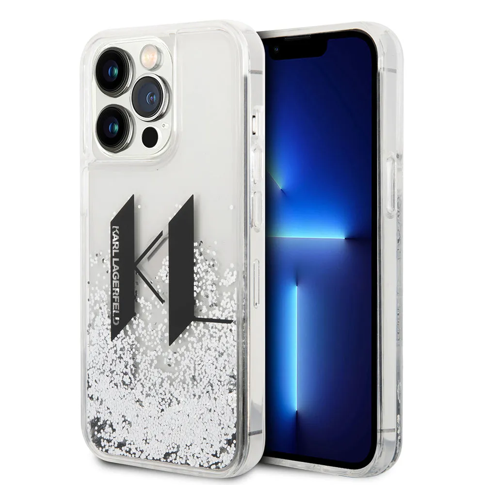 Custodia per Apple iPhone 14 Pro, Karl Lagerfeld, Liquid Glitter Big KL, Argento - immagine 1