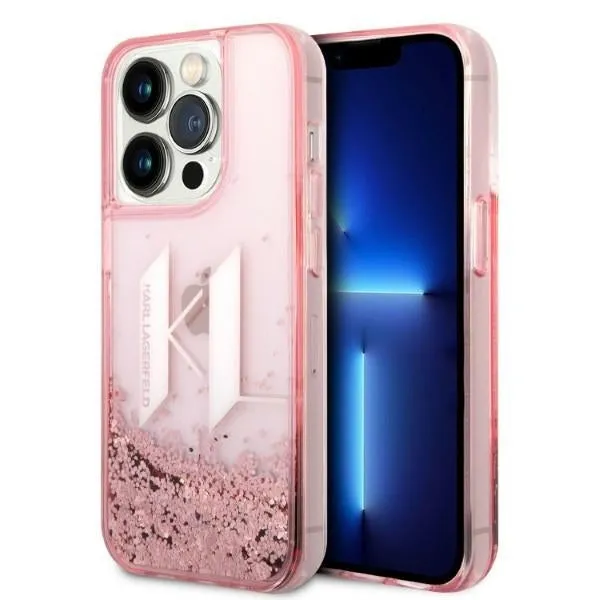 Custodia per Apple iPhone 14 Pro, Karl Lagerfeld, Glitter Liquid Big KL, Rosa - immagine 1