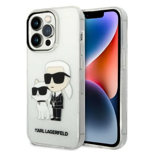 Custodia per Apple iPhone 14 Pro, Karl Lagerfeld, Glitter Karl & Choupette, Trasparente - immagine 1