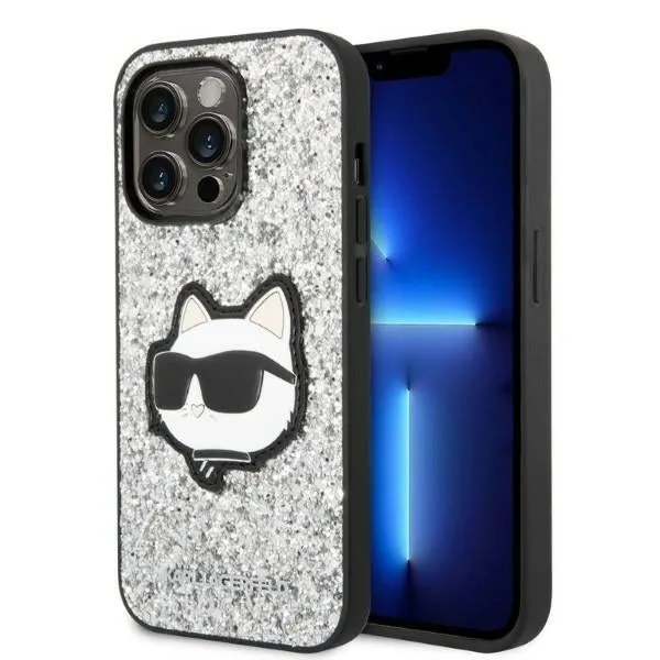 Custodia per Apple iPhone 14 Pro, Karl Lagerfeld, Glitter Choupette Patch, Argento - immagine 1