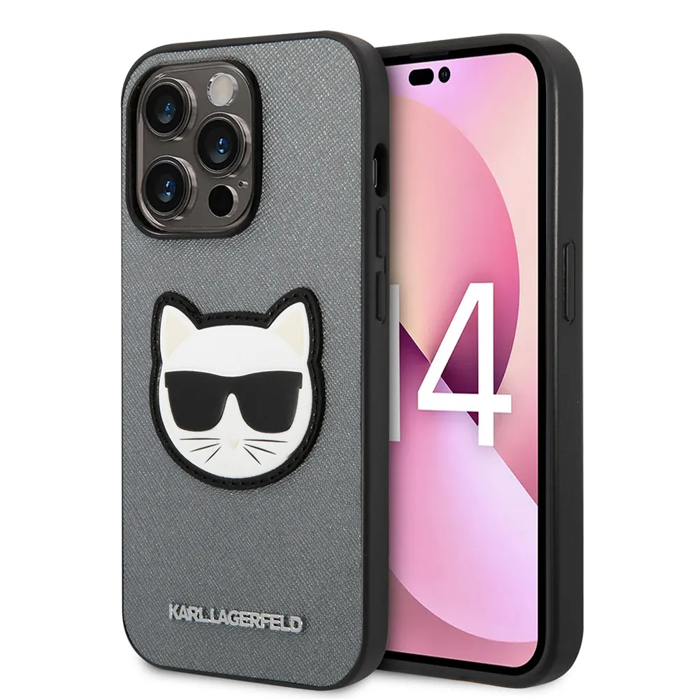 Custodia per Apple iPhone 14 Pro Max, Karl Lagerfeld, Saffiano Choupette's Head, Argento - immagine 1