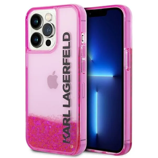 Custodia per Apple iPhone 14 Pro Max, Karl Lagerfeld, Liquid Glitter KL Logo, Rosa - immagine 1