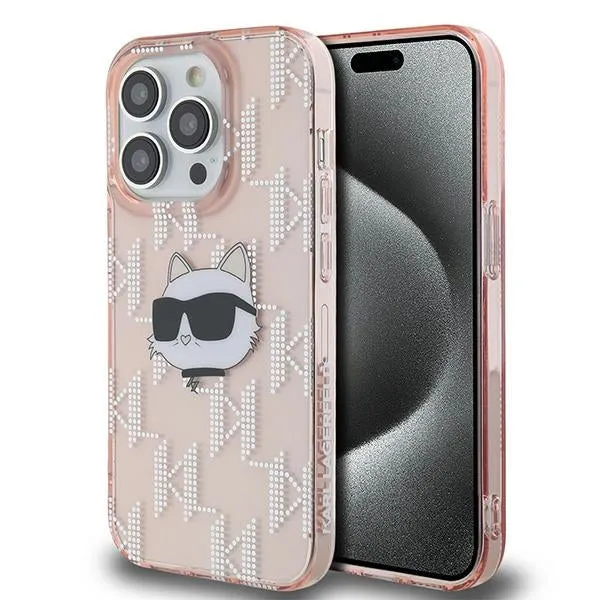 Custodia per Apple iPhone 14 Pro Max, Karl Lagerfeld, IML Luxury Monogram Choupette's Head, Rosa - immagine 1