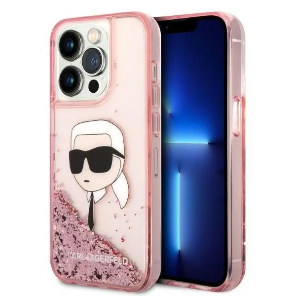 Custodia per Apple iPhone 14 Pro Max, Karl Lagerfeld, Glitter Karl's Head, Rosa - immagine 1
