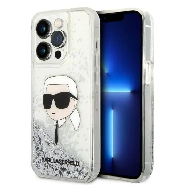 Custodia per Apple iPhone 14 Pro Max, Karl Lagerfeld, Glitter Karl's Head, Argento. - immagine 1