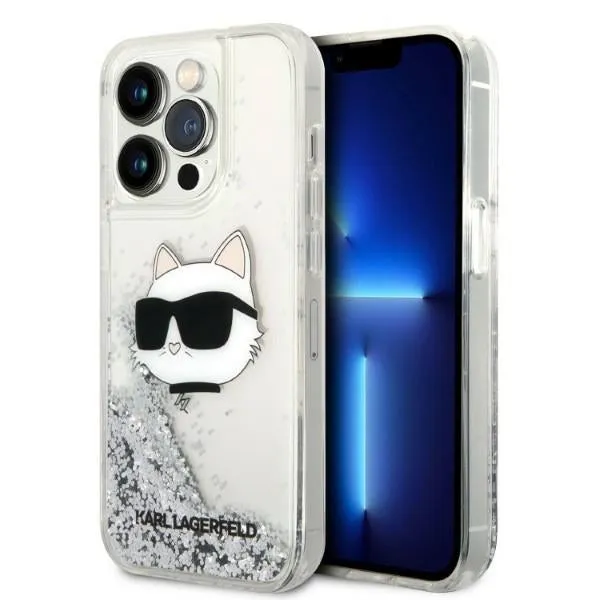 Custodia per Apple iPhone 14 Pro Max, Karl Lagerfeld, Glitter Choupette's Head, Argento - immagine 1