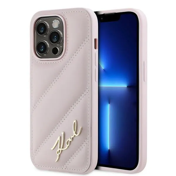 Custodia per Apple iPhone 14 Pro Max, Karl Lagerfeld, Diagonal Quilted Script, Rosa - immagine 1