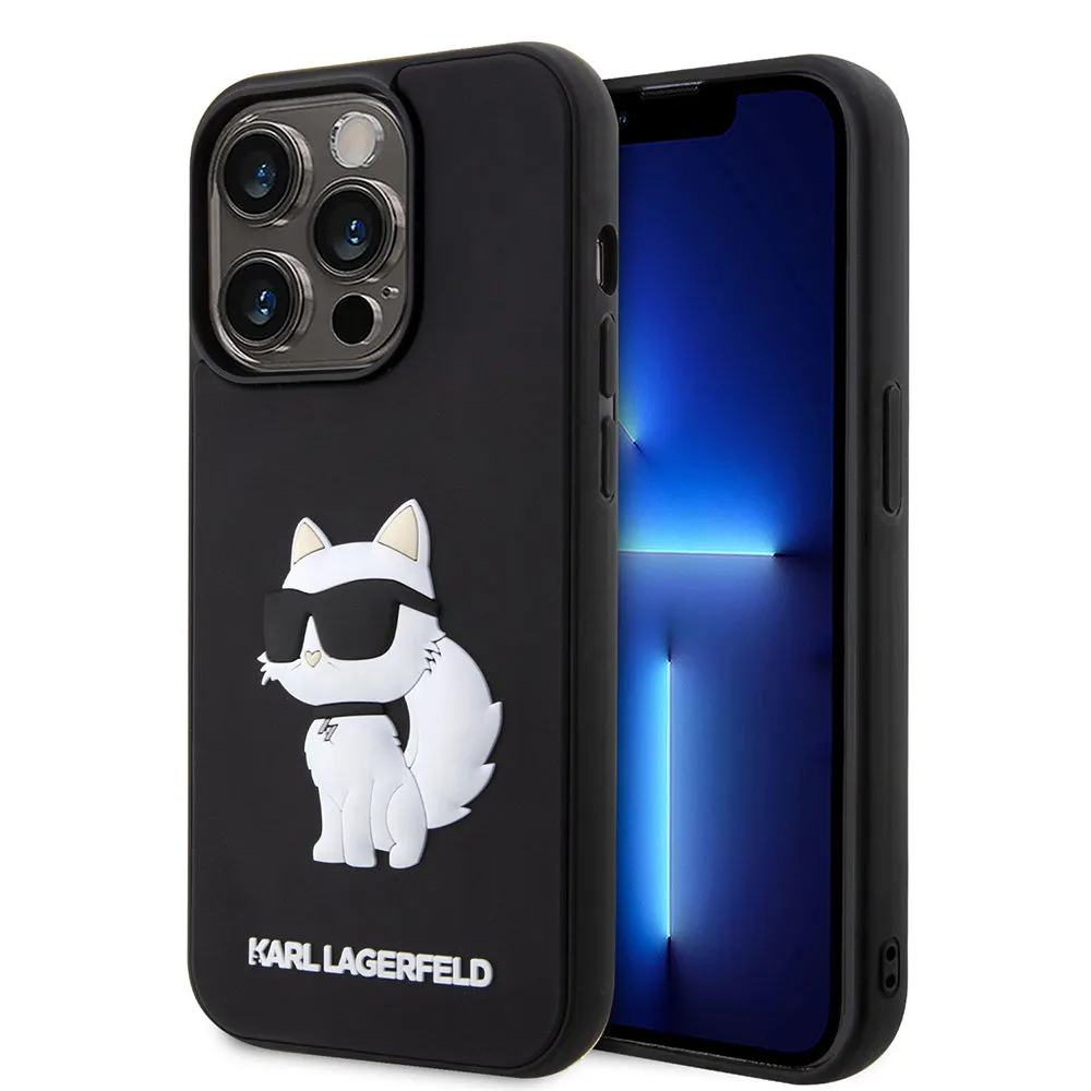 Custodia per Apple iPhone 14 Pro Max, Karl Lagerfeld, 3D Rubber Choupette, Nera - immagine 1