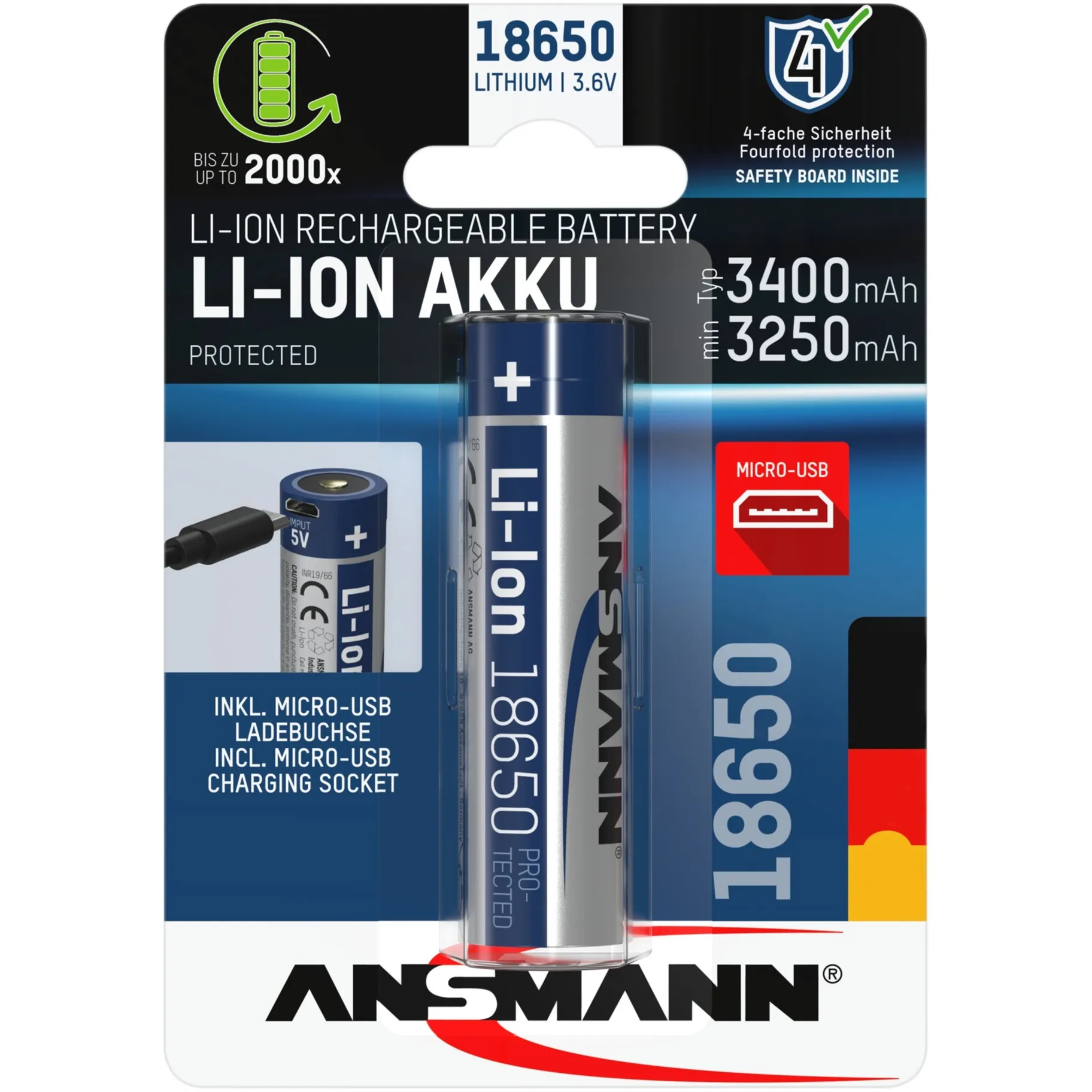 Batteria Li-Ion 3.400 mAh, con presa di ricarica Micro-USB - immagine 1