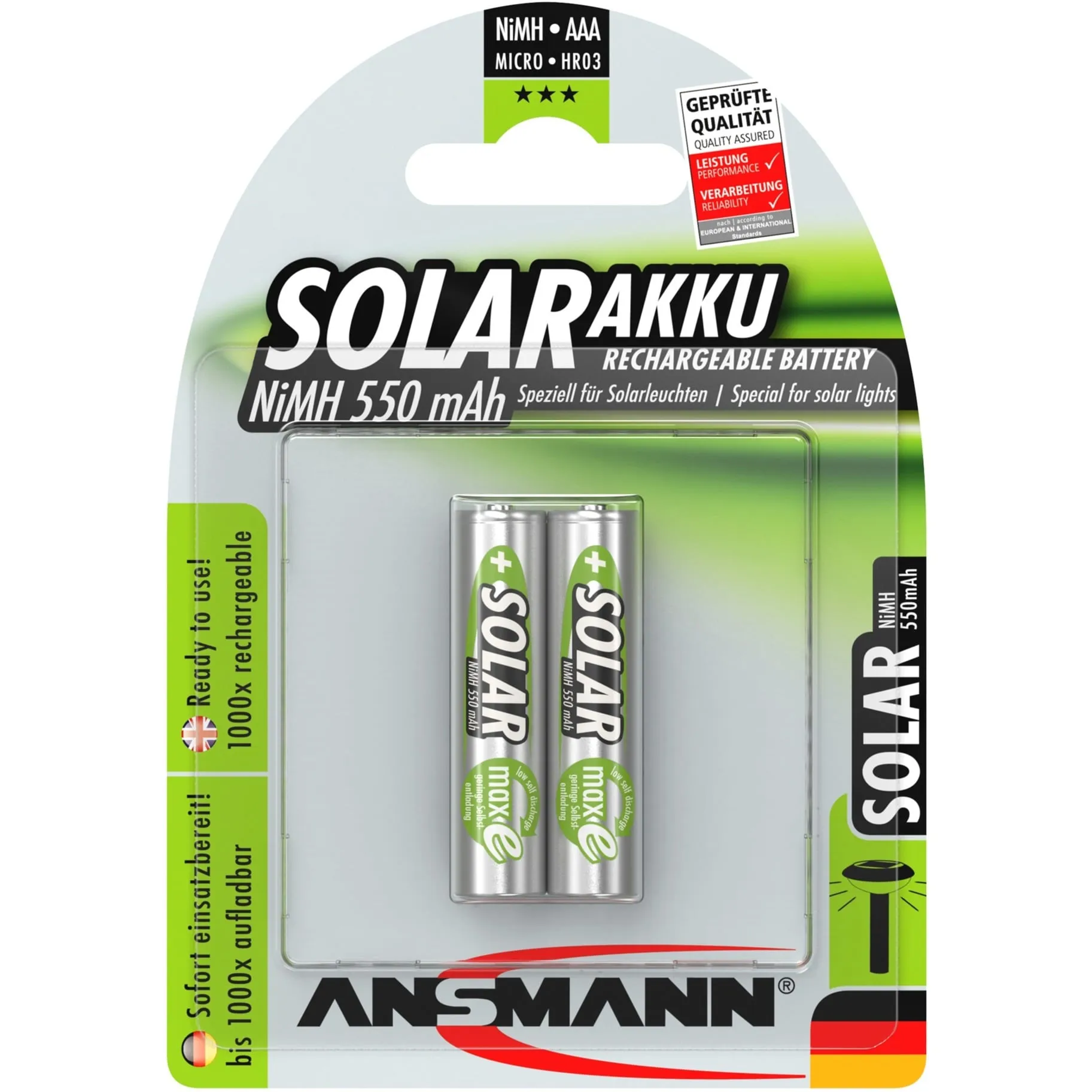 Solar NiMH Batteria Micro AAA 550 mAh maxE - immagine 1
