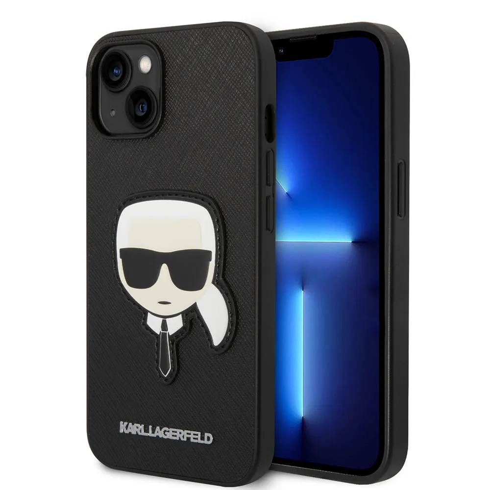 Custodia per Apple iPhone 14 Plus, Karl Lagerfeld, Saffiano Karl's Head, Nera - immagine 1