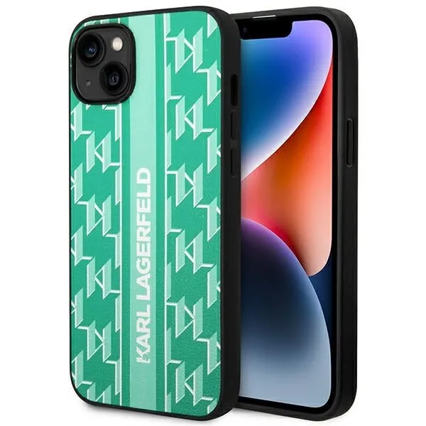 Custodia per Apple iPhone 14 Plus, Karl Lagerfeld, Monogram Stripe, Verde - immagine 1