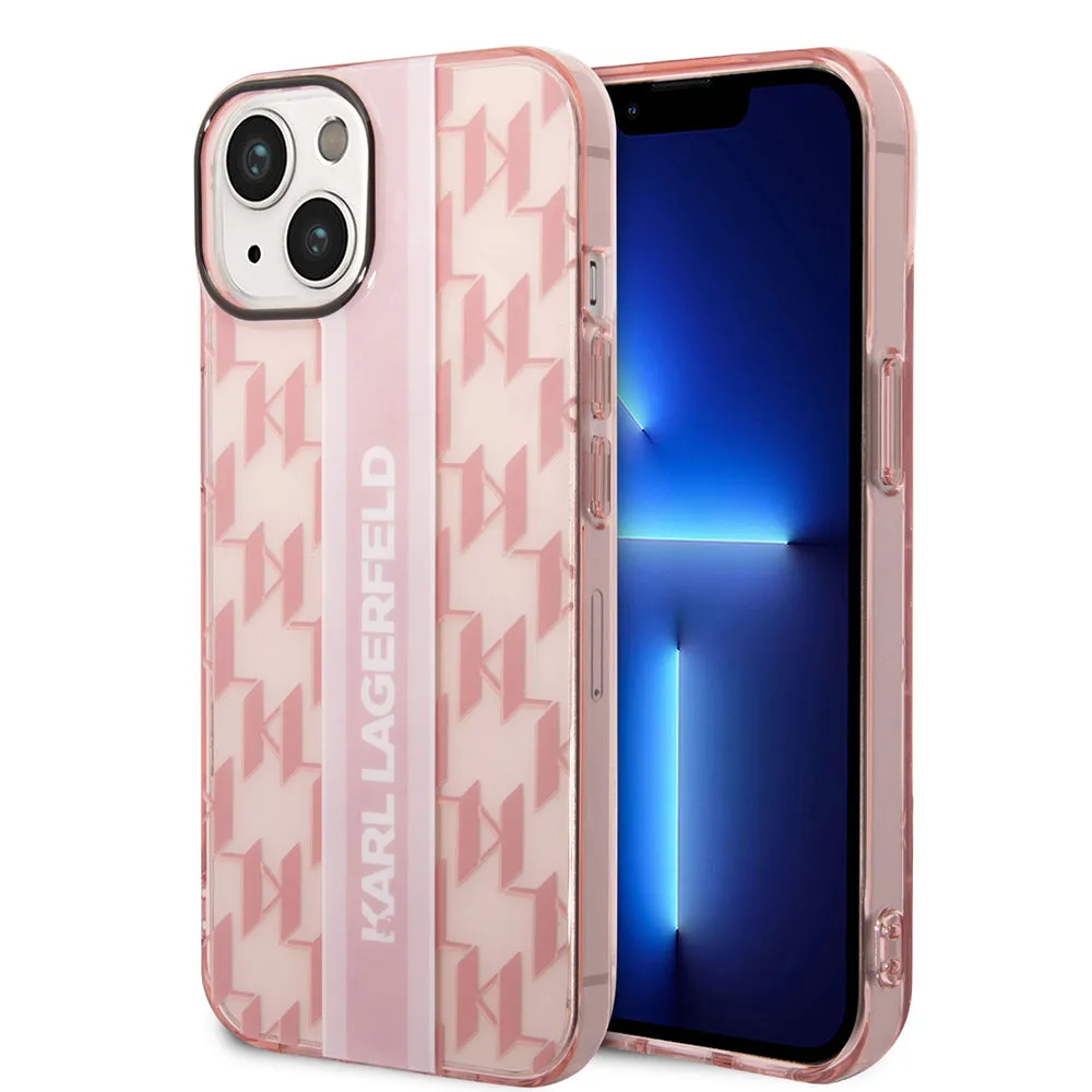 Custodia per Apple iPhone 14 Plus, Karl Lagerfeld, Monogram Stripe, Rosa - immagine 1