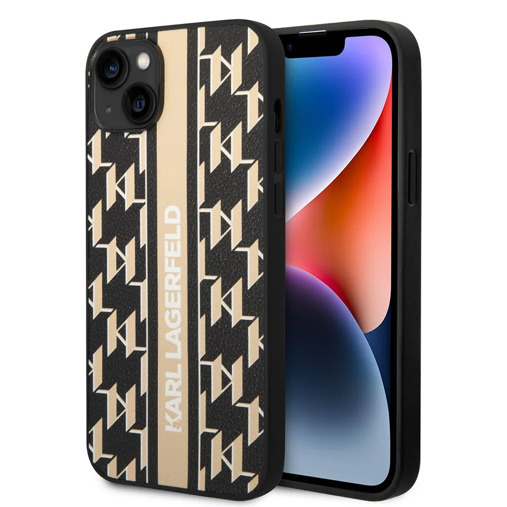 Custodia per Apple iPhone 14 Plus, Karl Lagerfeld, Monogram Stripe, Marrone - immagine 1