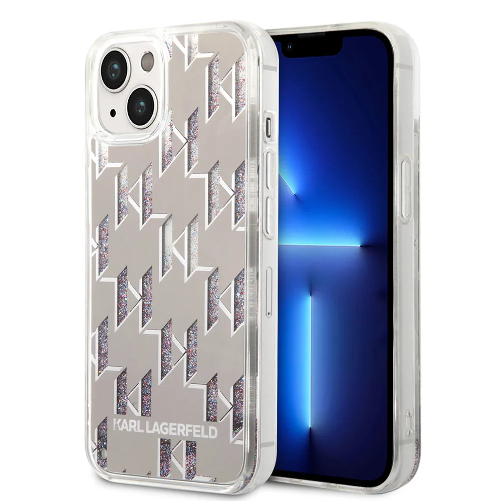 Custodia per Apple iPhone 14 Plus, Karl Lagerfeld, Liquid Glitter Monogram, Argento - immagine 1