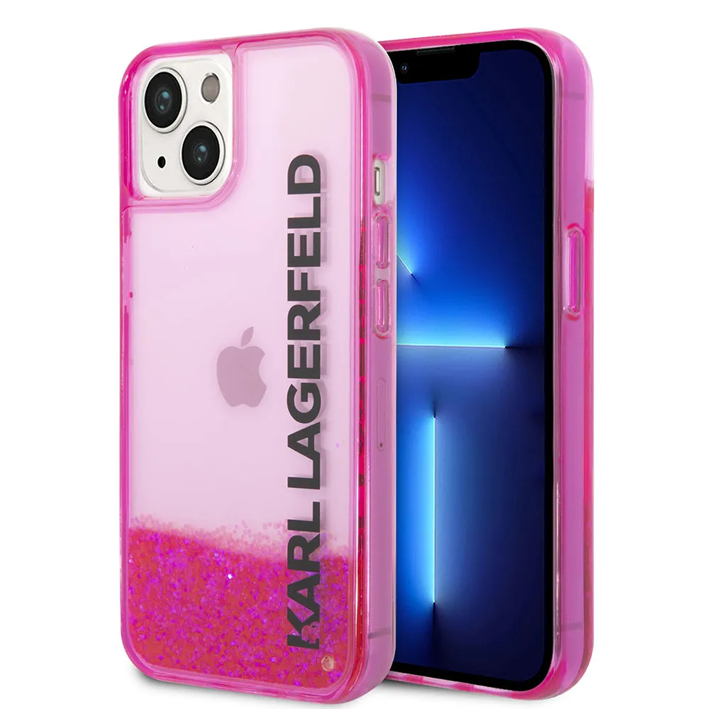Custodia per Apple iPhone 14 Plus, Karl Lagerfeld, Liquid Glitter KL Logo, Rosa - immagine 1