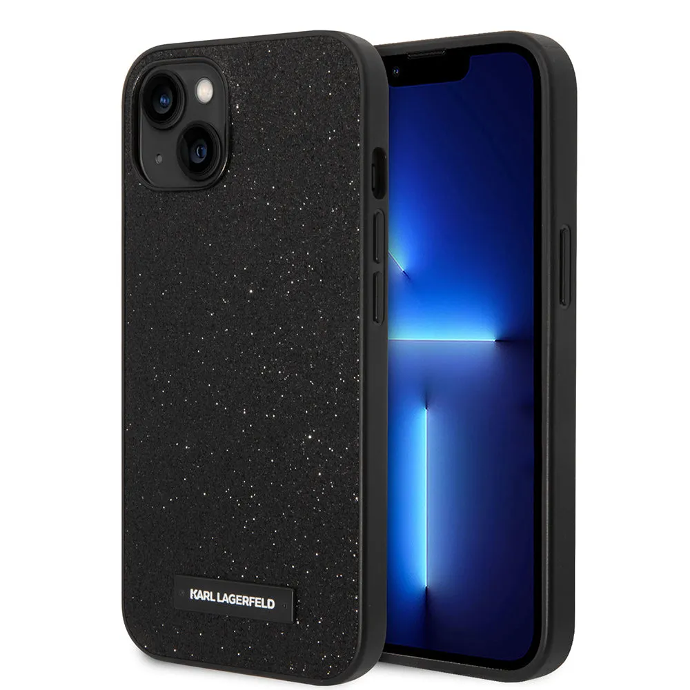 Custodia per Apple iPhone 14 Plus, Karl Lagerfeld, Glitter Plaque Logo, Nera - immagine 1