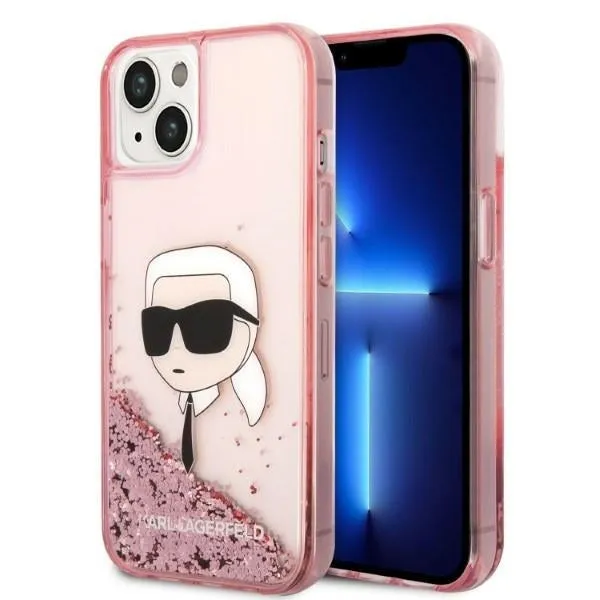 Custodia per Apple iPhone 14 Plus, Karl Lagerfeld, Glitter Karl's Head, Rosa - immagine 1