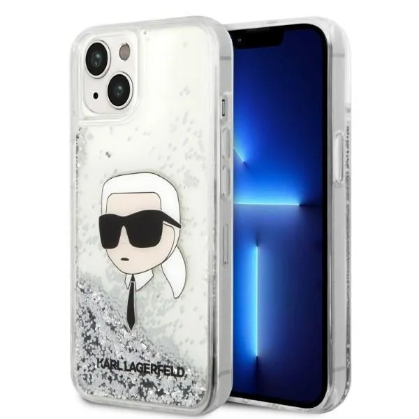 Custodia per Apple iPhone 14 Plus, Karl Lagerfeld, Glitter Karl's Head, Argento - immagine 1