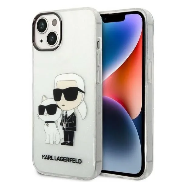 Custodia per Apple iPhone 14 Plus, Karl Lagerfeld, Glitter Karl & Choupette, Trasparente - immagine 1