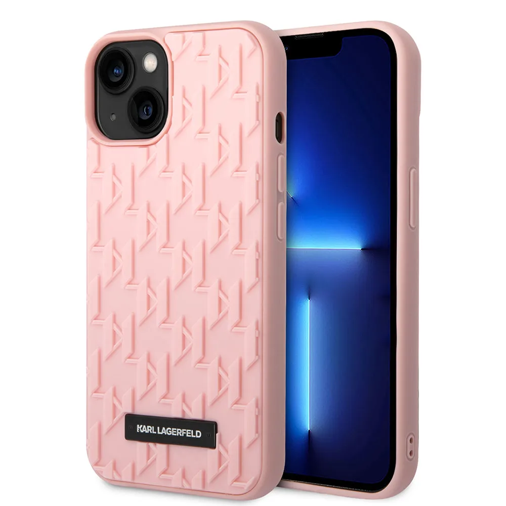 Custodia per Apple iPhone 14 Plus, Karl Lagerfeld, Monogramma 3D, Rosa - immagine 1