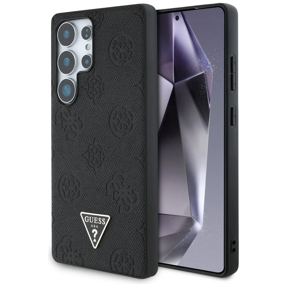 Custodia MagSafe per Samsung Galaxy S25 Ultra S938, Guess, Peony Grained Hot Stamp Triangle, Nera - immagine 1