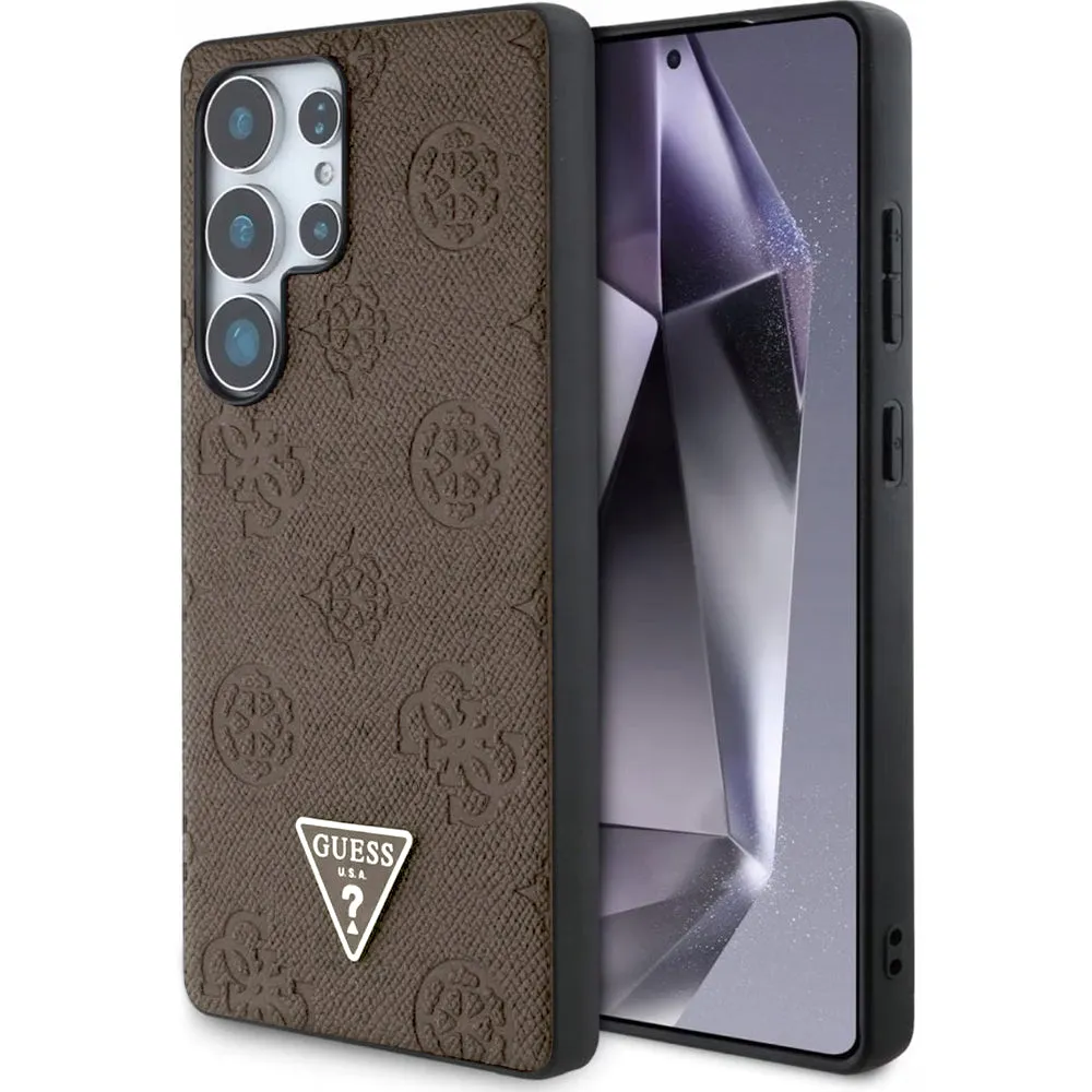 Custodia MagSafe per Samsung Galaxy S25 Ultra S938, Guess, Peony Grained Hot Stamp Triangle, Marrone - immagine 1