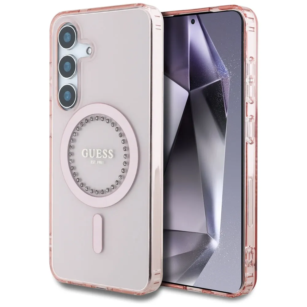 Custodia MagSafe per Samsung Galaxy S25 S931, Guess, IML Rhinestone, Rosa - immagine 1