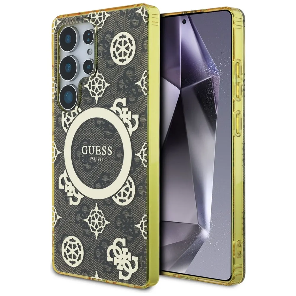 Custodia MagSafe per Samsung Galaxy S25 Ultra S938, Guess, IML Peony su sfondo 4G, Marrone - immagine 1