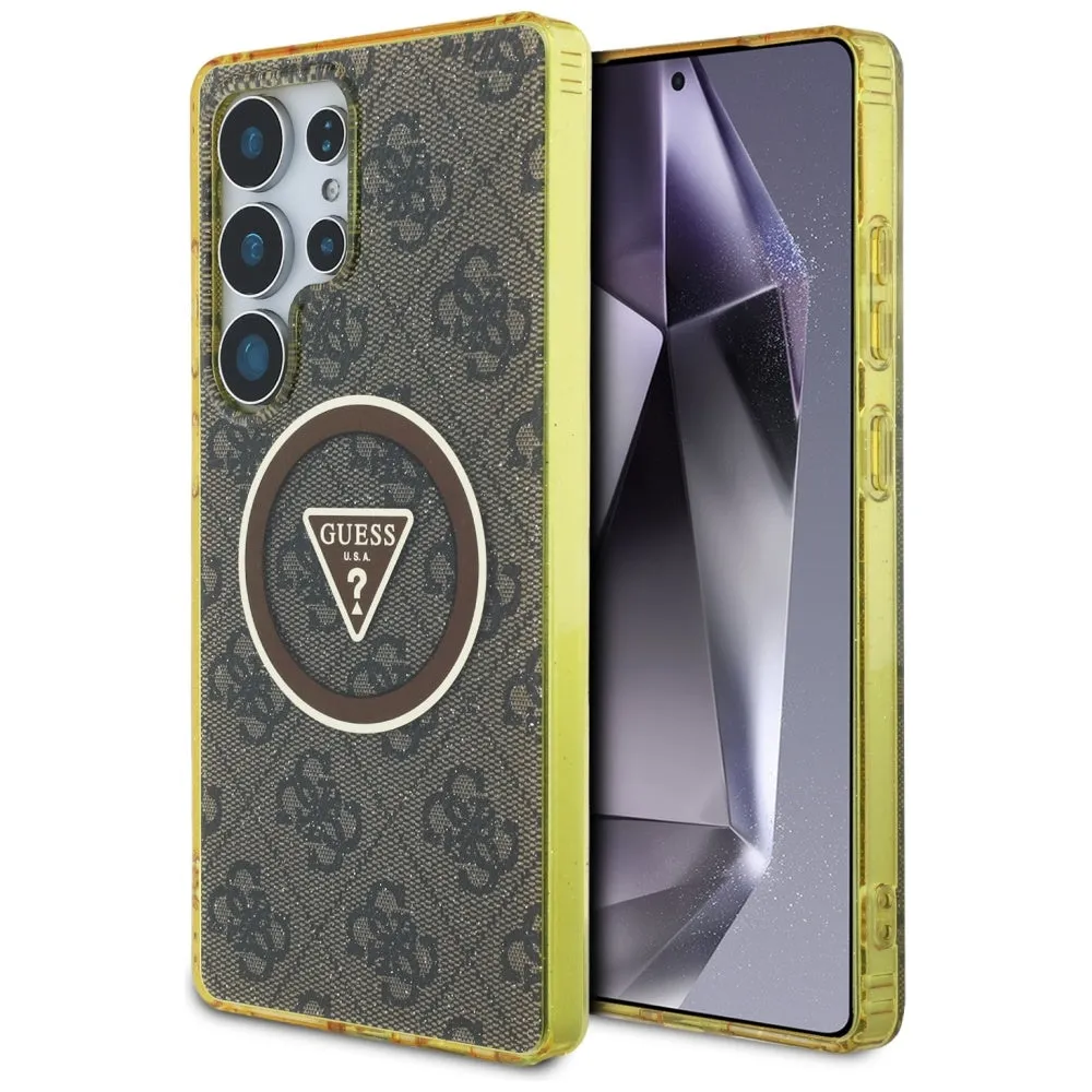 Custodia MagSafe per Samsung Galaxy S25 Ultra S938, Guess, IML Glitter 4G Circle Triangle, Marrone - immagine 1